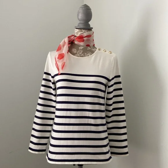 Sezane Loic Mariniere Breton Stripe Shirt White Ecru Blue XS - Picture 16 of 17